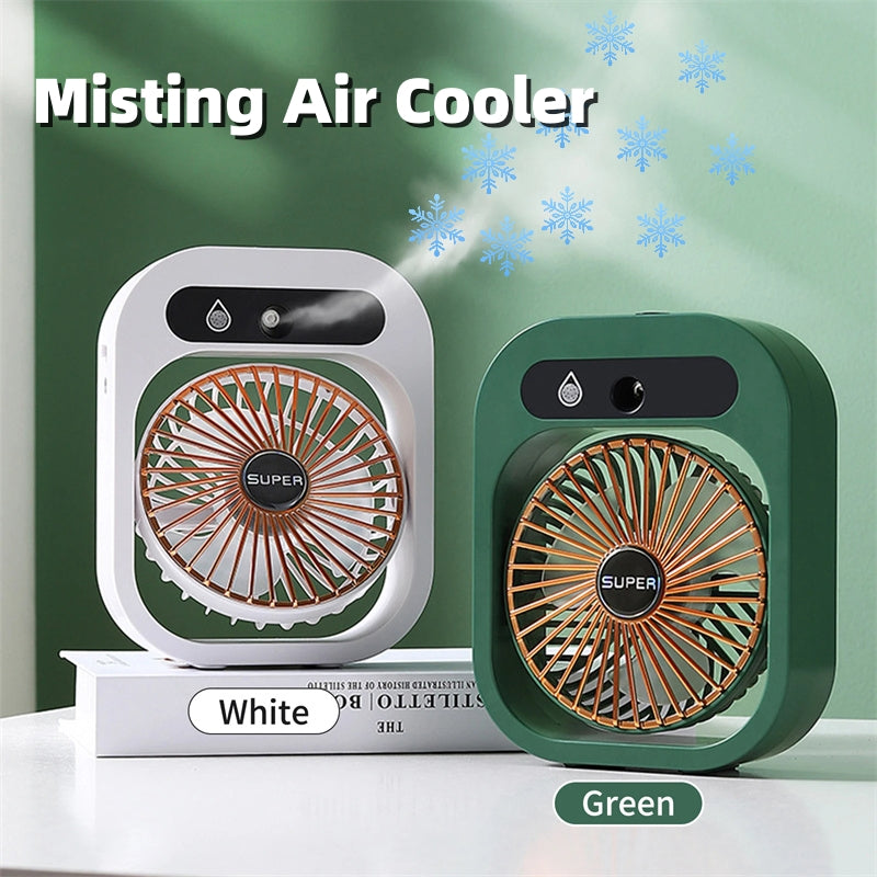Portable Misting Fan Air Cooler — USB Rechargeable Desk Fan with 3 Wind Speeds & Humidifier Spray | For Home, Office & Travel