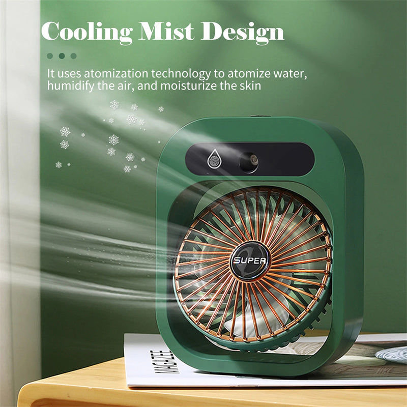 Portable Misting Fan Air Cooler — USB Rechargeable Desk Fan with 3 Wind Speeds & Humidifier Spray | For Home, Office & Travel